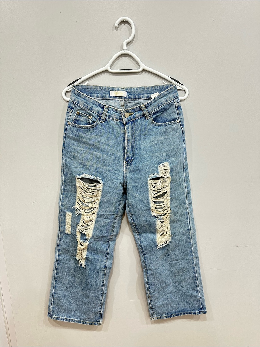 Joy Star Light Blue Ripped Cropped Jeans Size M/L